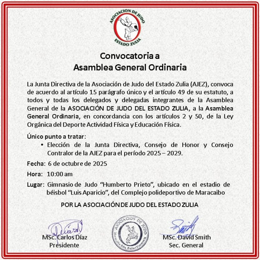 Judo zuliano convoca a una Asamblea General Ordinaria para renovar autoridades 