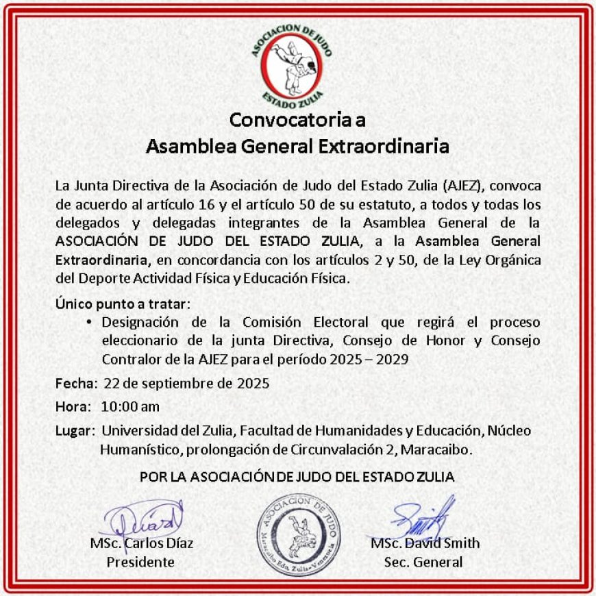 Judo zuliano convoca a una Asamblea General Extraordinaria para designar Comisión Electoral