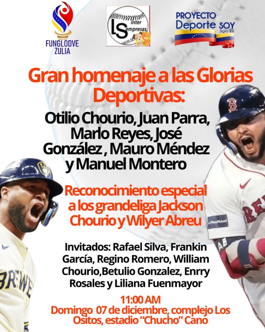 Glorias Deportivas Zulia serán Homenajeados en "Complejo Los Ositos" el domingo 7 de diciembre