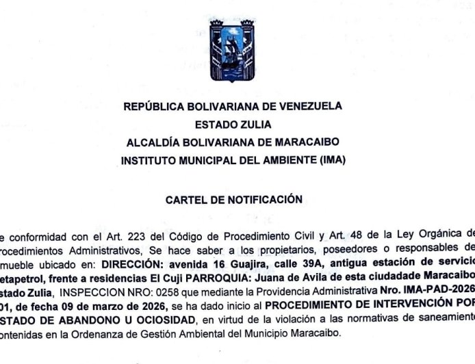 NOTIFICACIÓN: Alcaldía abre procedimiento de intervención por estado de abandono a terreno ubicado en la avenida 16 Guajira