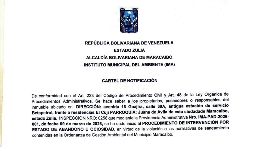 NOTIFICACIÓN: Alcaldía abre procedimiento de intervención por estado de abandono a terreno ubicado en la avenida 16 Guajira