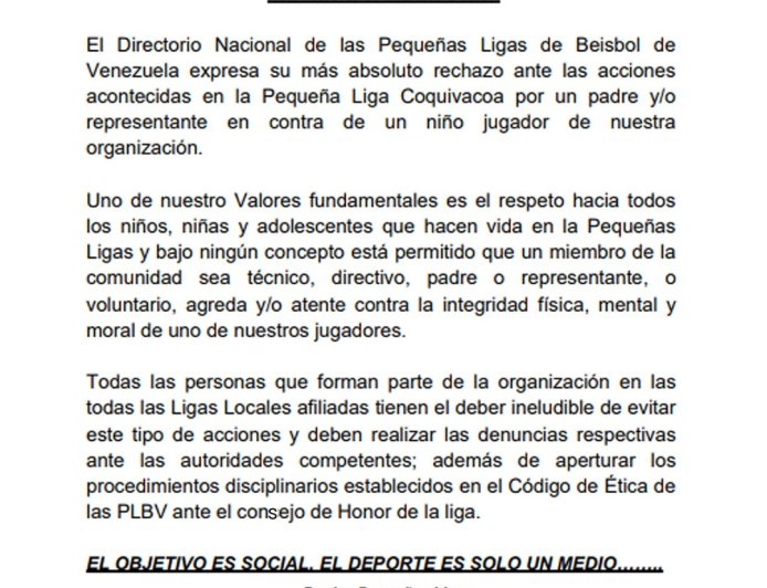 Pequeñas Ligas ratifican política de "Tolerancia Cero" ante el maltrato infantil