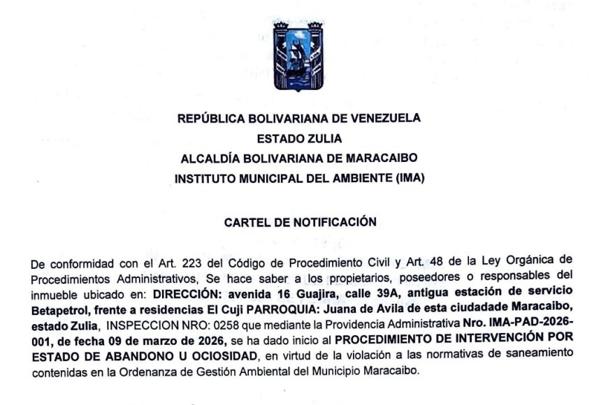NOTIFICACIÓN: Alcaldía abre procedimiento de intervención por estado de abandono a terreno ubicado en la avenida 16 Guajira